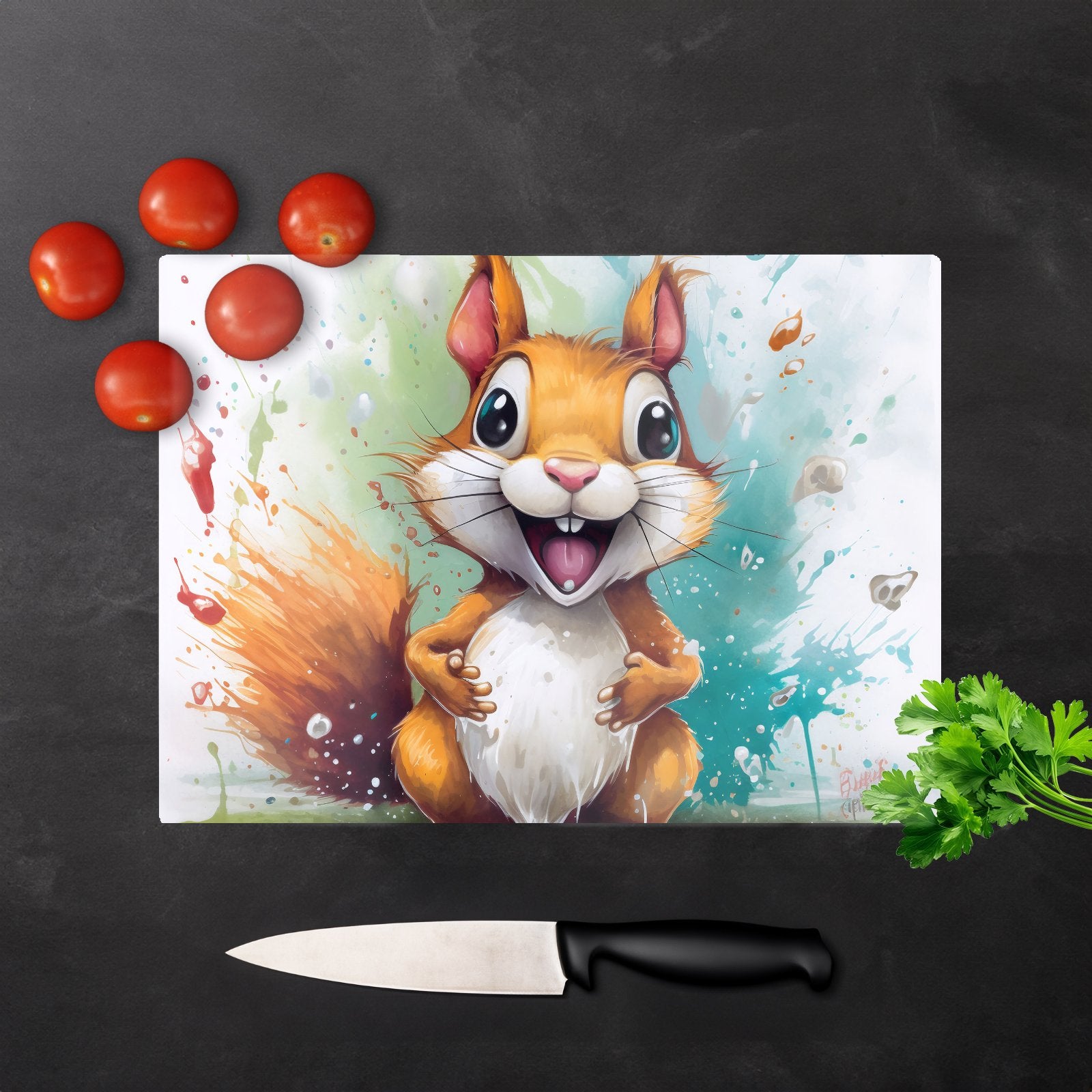 Happy Splashart Squirrel Chopping Board
