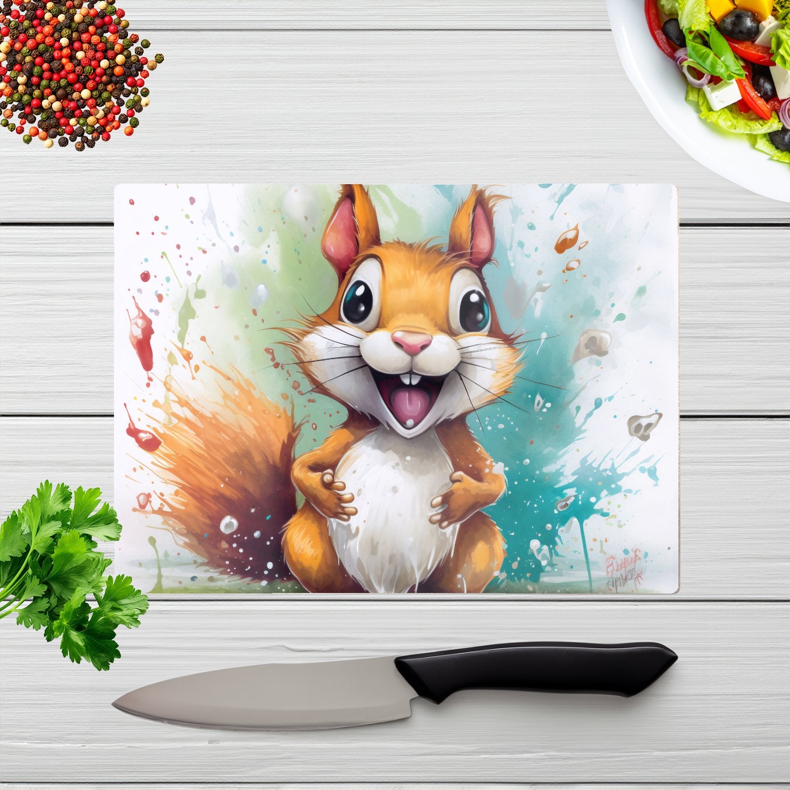 Happy Splashart Squirrel Chopping Board