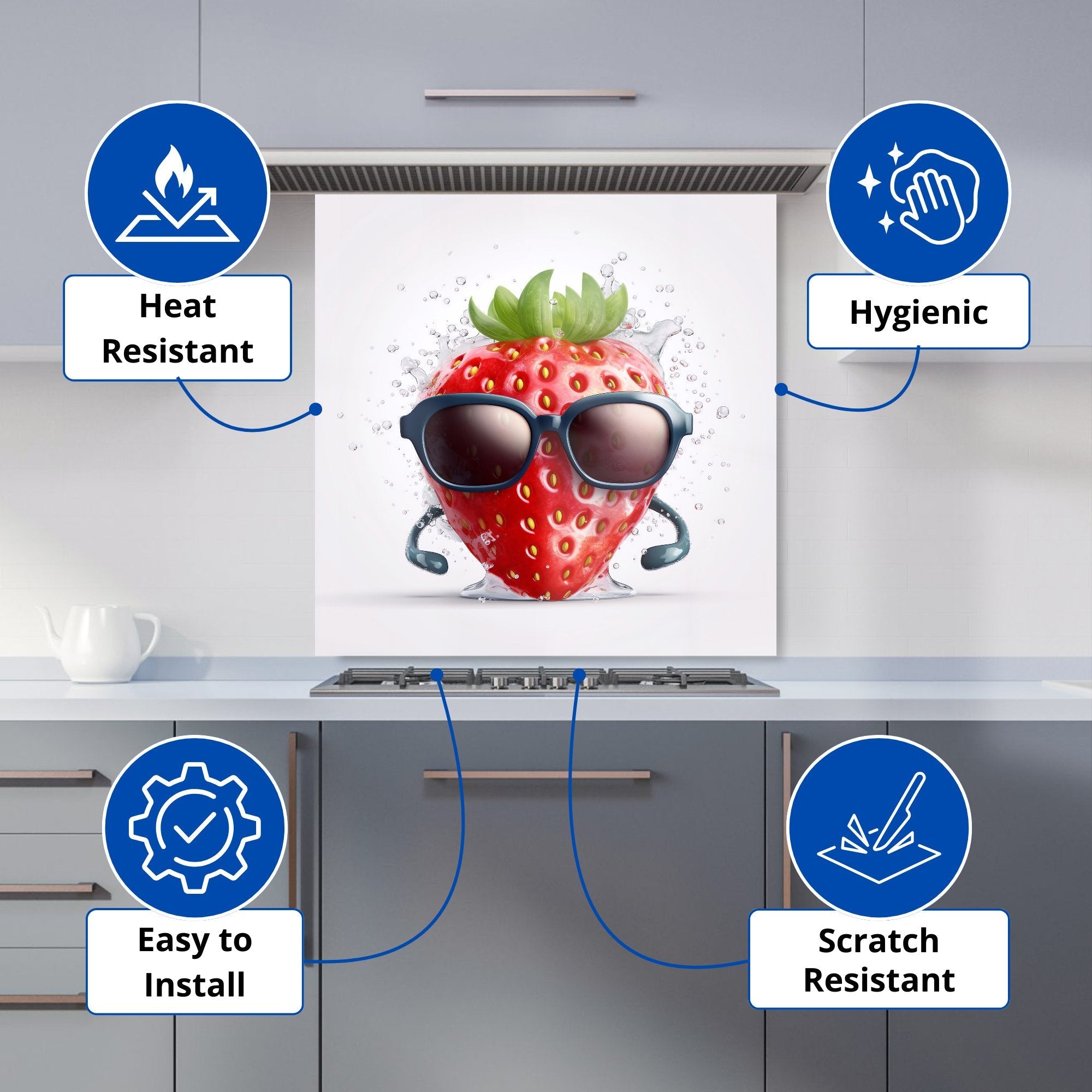 Strawberry In Glasses Kitchen Splashback