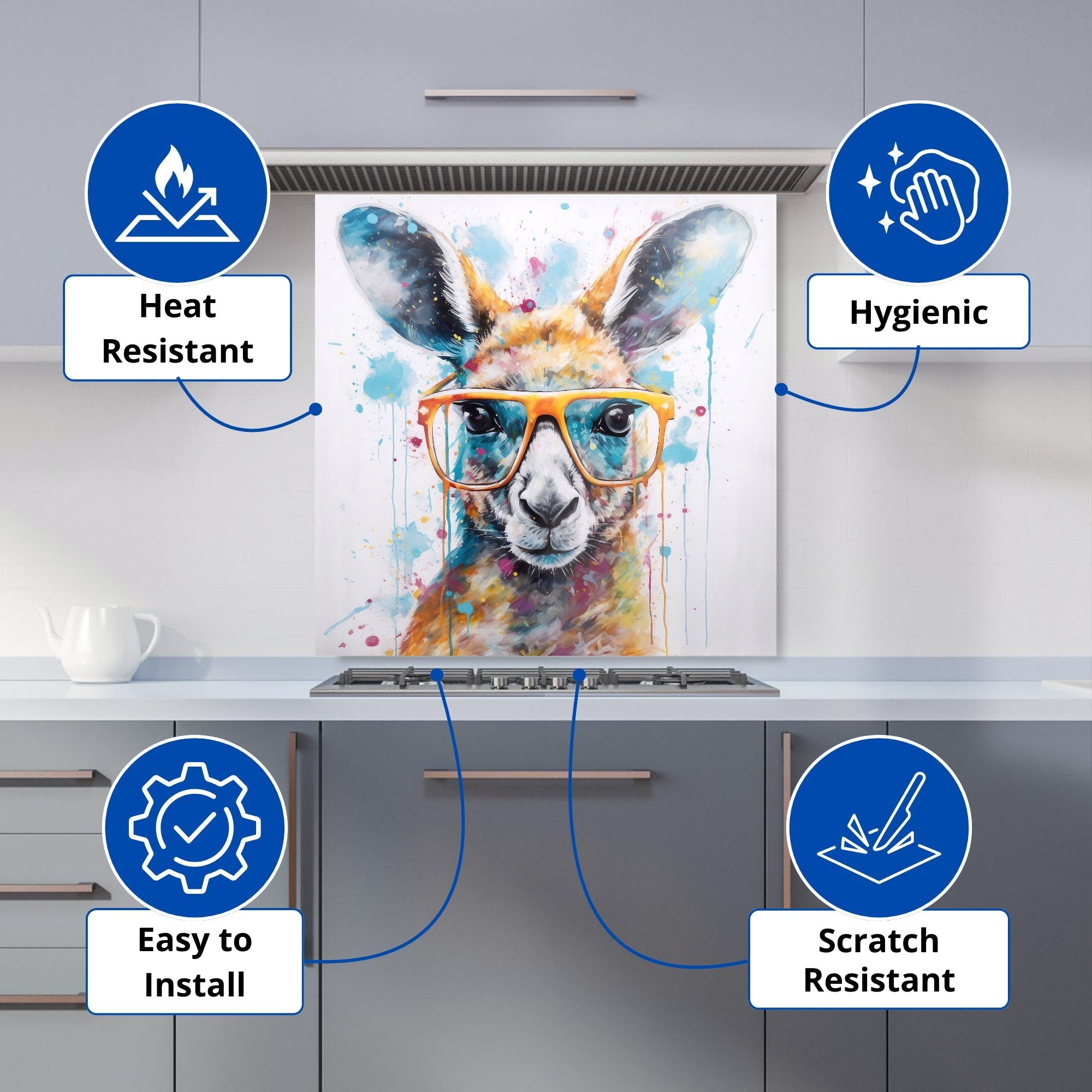 Splashart Kangaroo In Glasses Kitchen Splashback