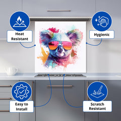 Colourful Splashart Koala In Glasses Kitchen Splashback