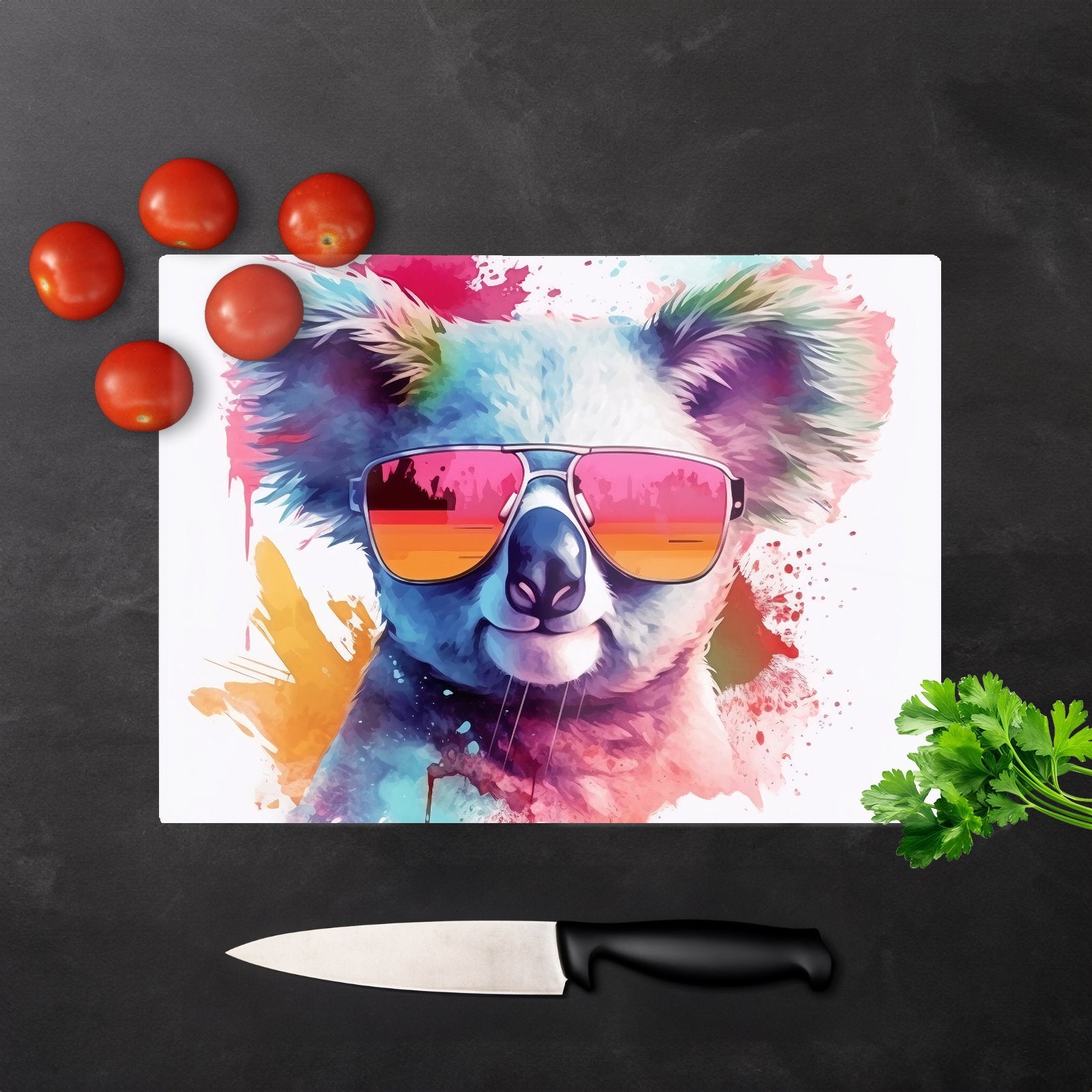 Colourful Splashart Koala In Glasses Chopping Board