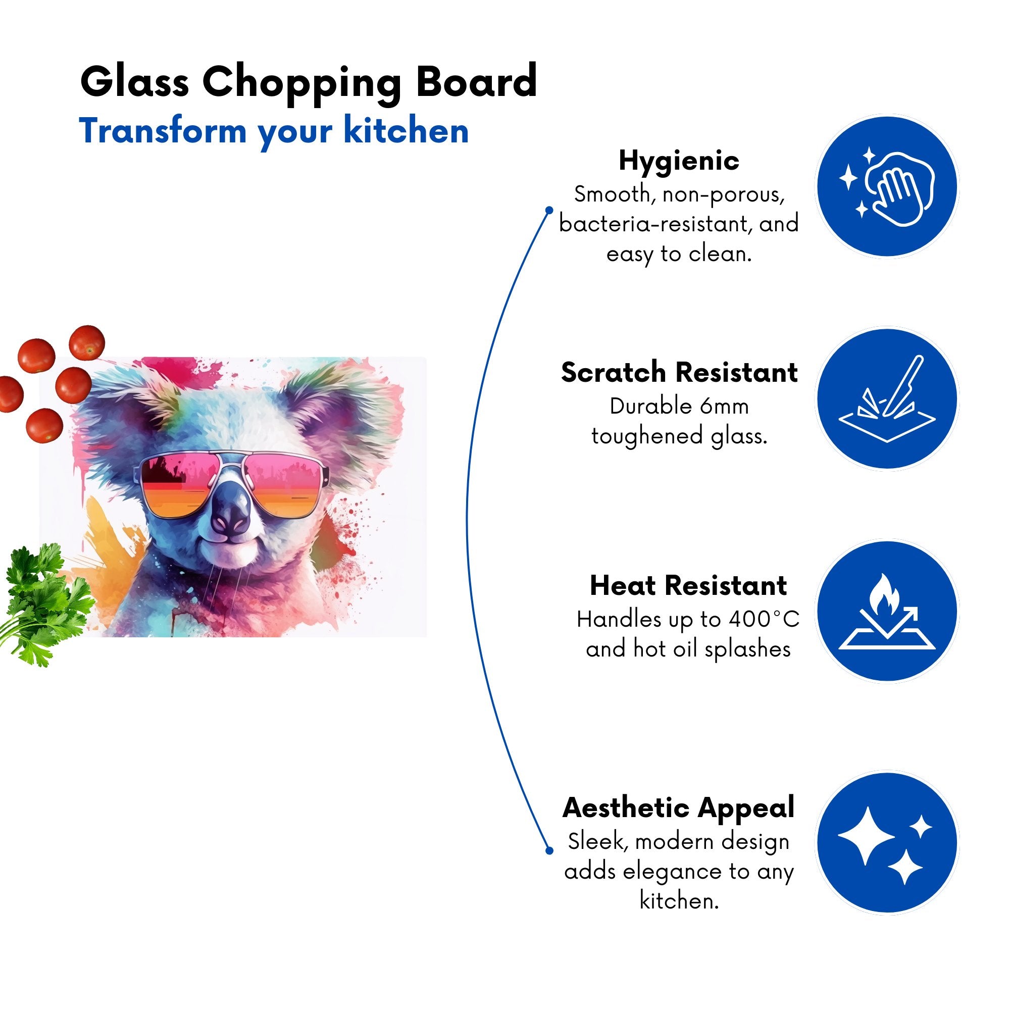 Colourful Splashart Koala In Glasses Chopping Board