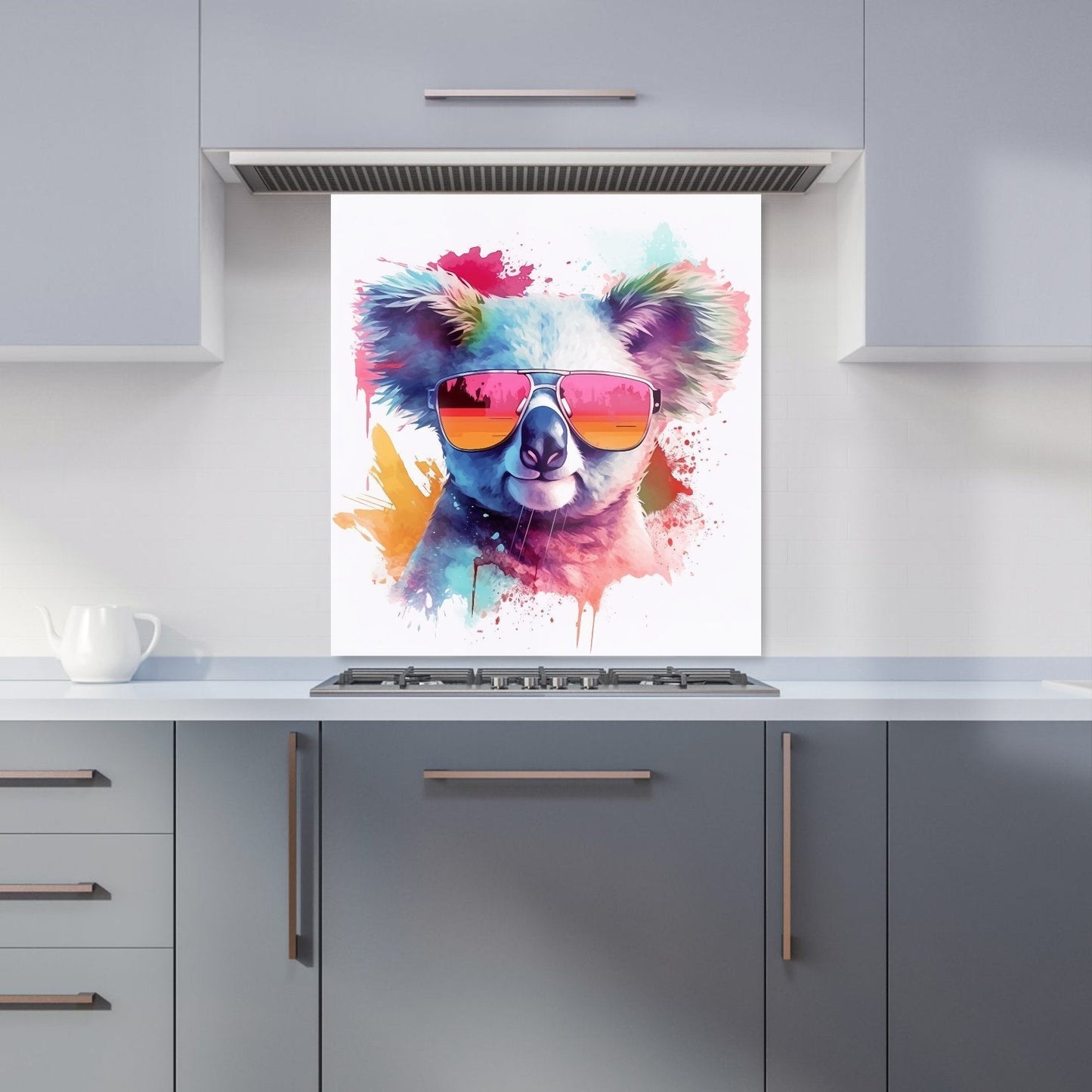 Colourful Splashart Koala In Glasses Kitchen Splashback