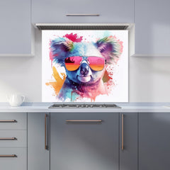 Colourful Splashart Koala In Glasses Kitchen Splashback