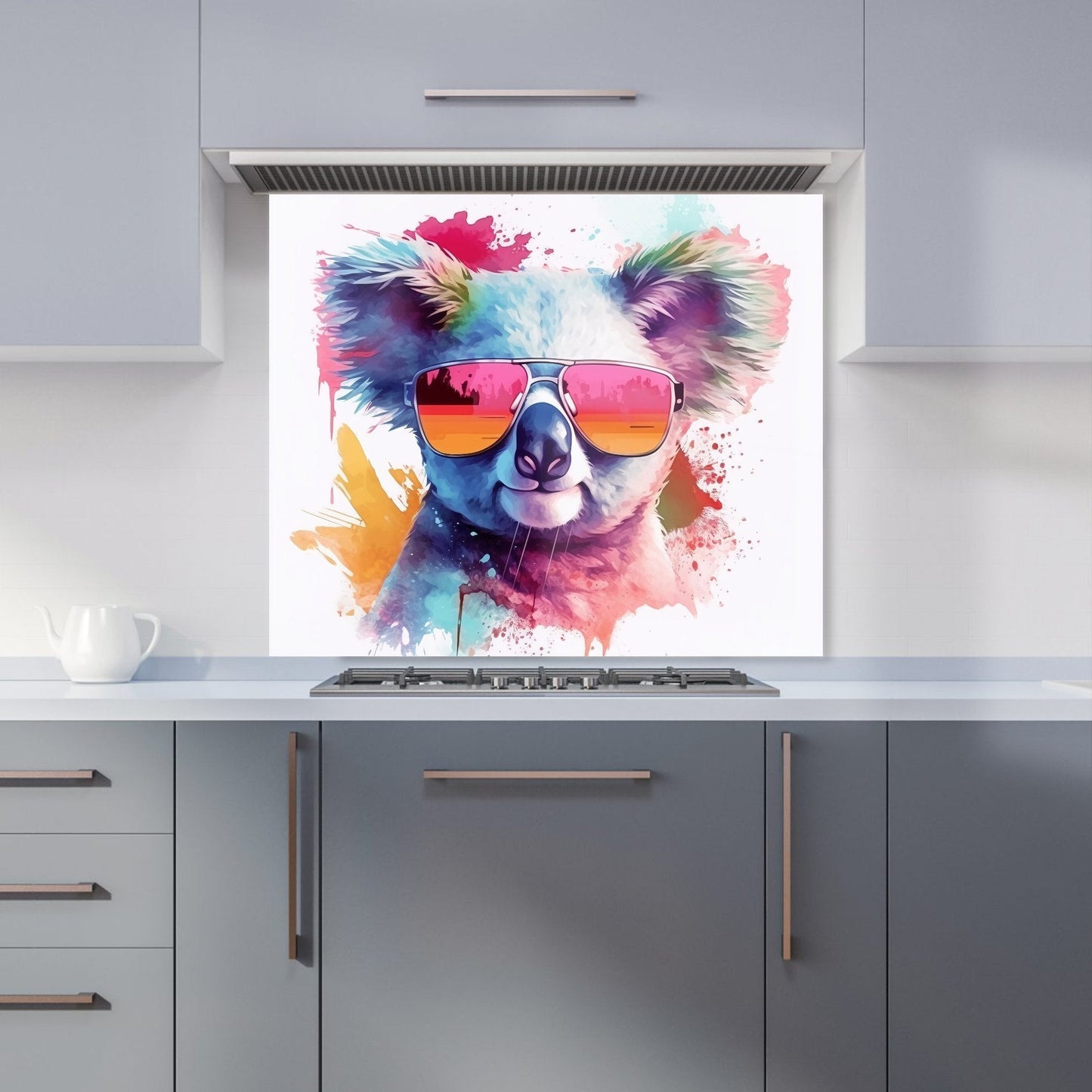 Colourful Splashart Koala In Glasses Kitchen Splashback