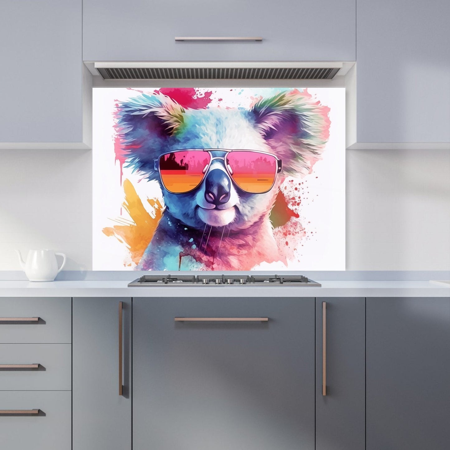 Colourful Splashart Koala In Glasses Kitchen Splashback