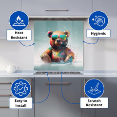 Splashart Bear In Glasses Kitchen Splashback