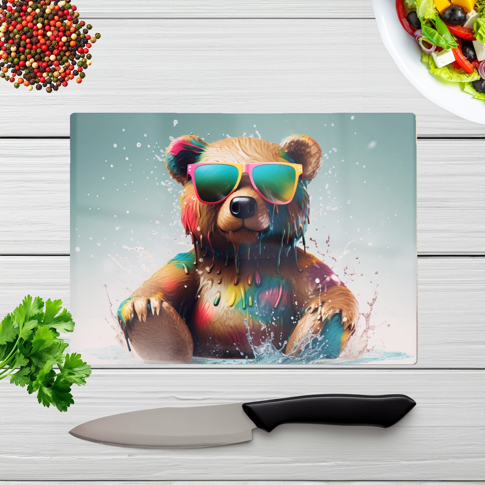 Splashart Bear In Glasses Chopping Board