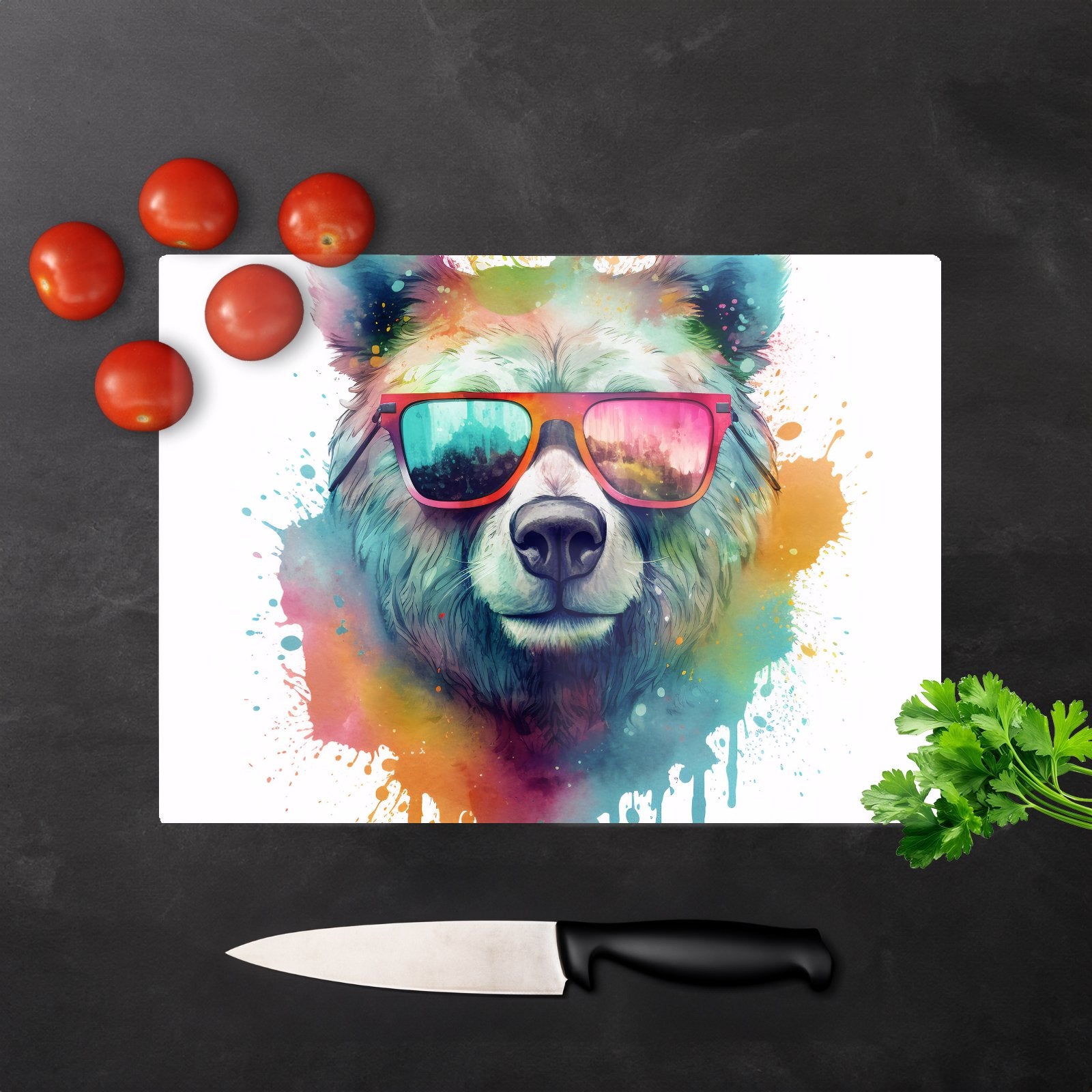 Splashart Colourful Bear In Glasses Chopping Board