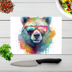 Splashart Colourful Bear In Glasses Chopping Board