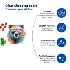 Splashart Colourful Bear In Glasses Chopping Board