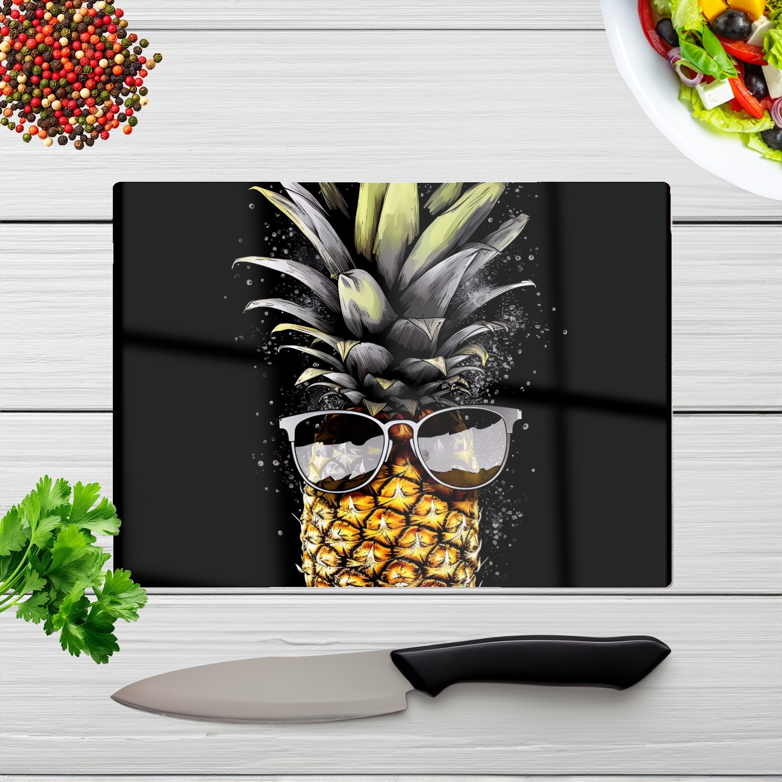 Splashart Pineapple In Glasses Chopping Board