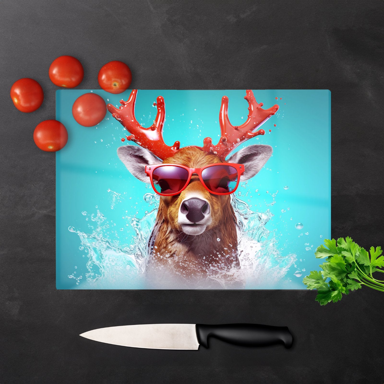 Rudolph With Reed Antlers Chopping Board