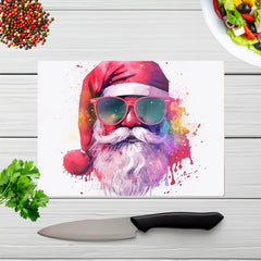 Splashart Santa In Glasses Chopping Board