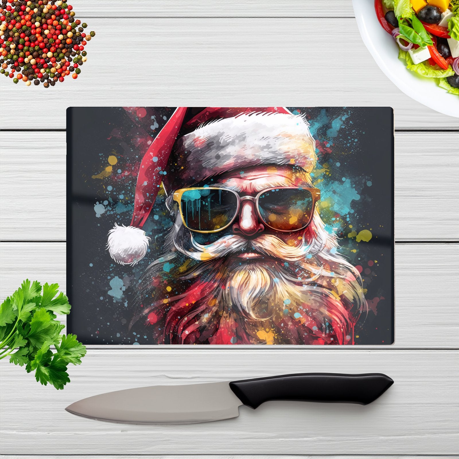 Splashart Santa Claus In Glasses Chopping Board