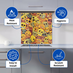 Autumnal Skulls Pattern Kitchen Splashback