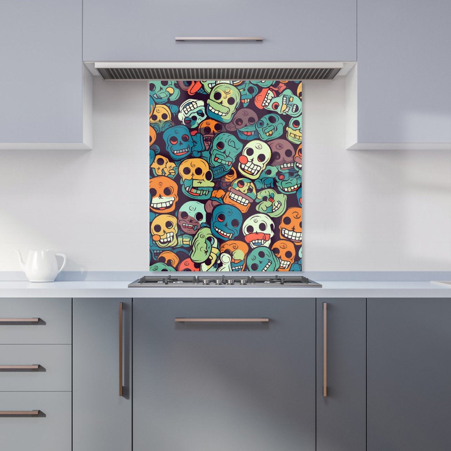 Smiling Skulls Pattern Kitchen Splashback