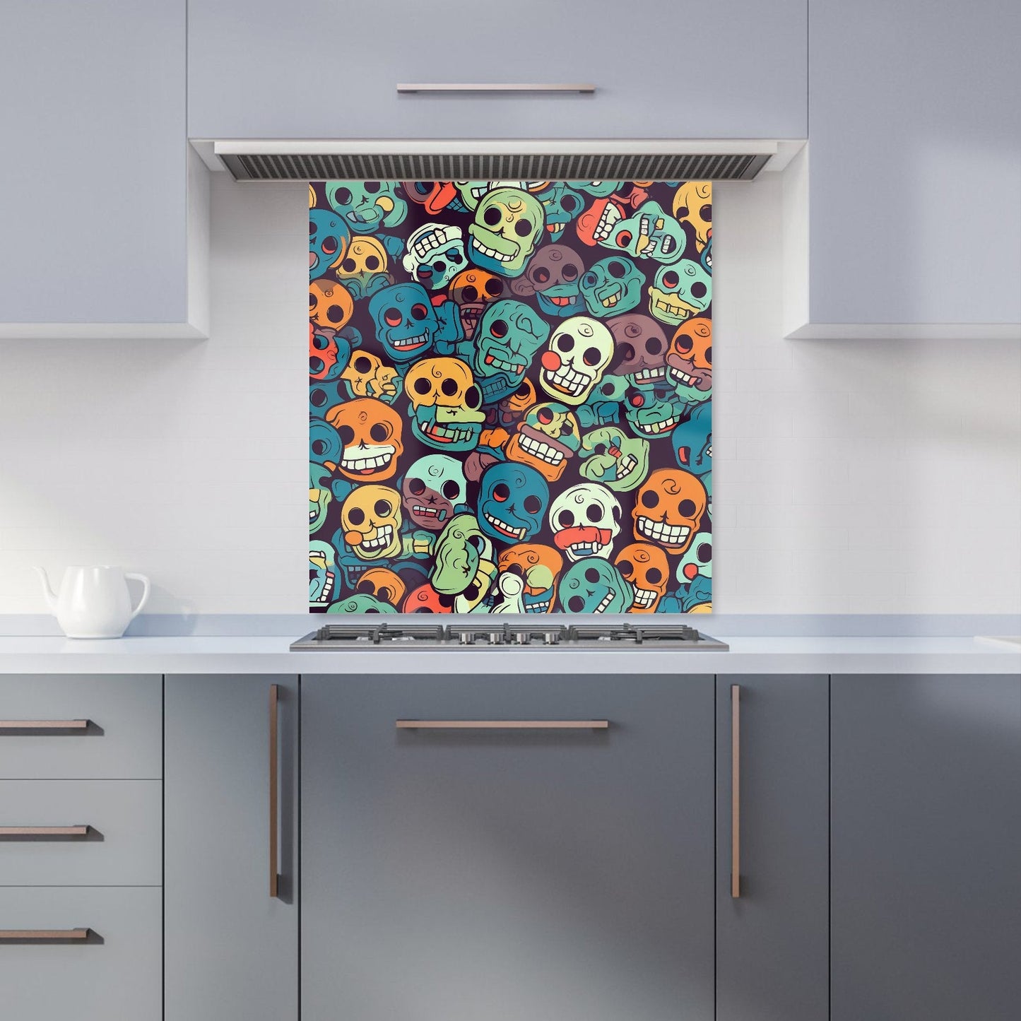 Smiling Skulls Pattern Kitchen Splashback