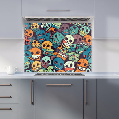 Smiling Skulls Pattern Kitchen Splashback