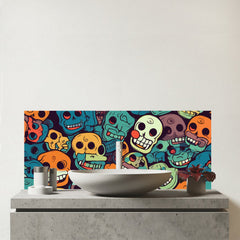 Smiling Skulls Pattern Glass Bathroom Splashback
