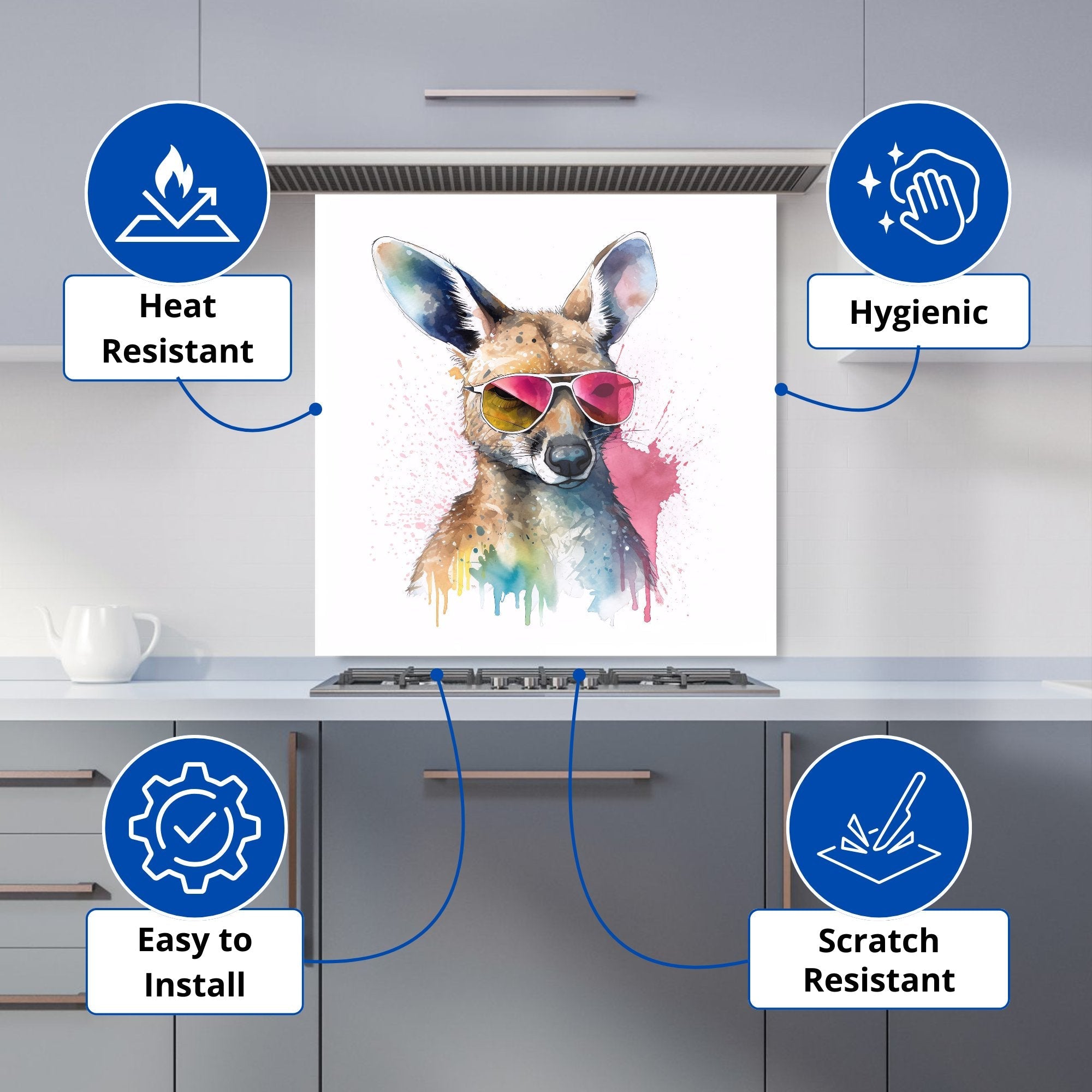 Wallaby In Pink Glasses Kitchen Splashback