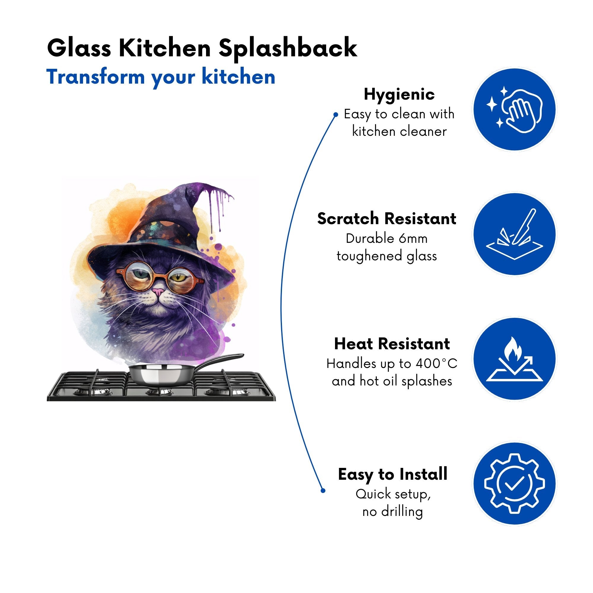 Splashart Cat In A Witches Hat Kitchen Splashback