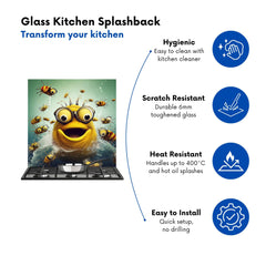 Happy Worm And Bees Splashart Kitchen Splashback