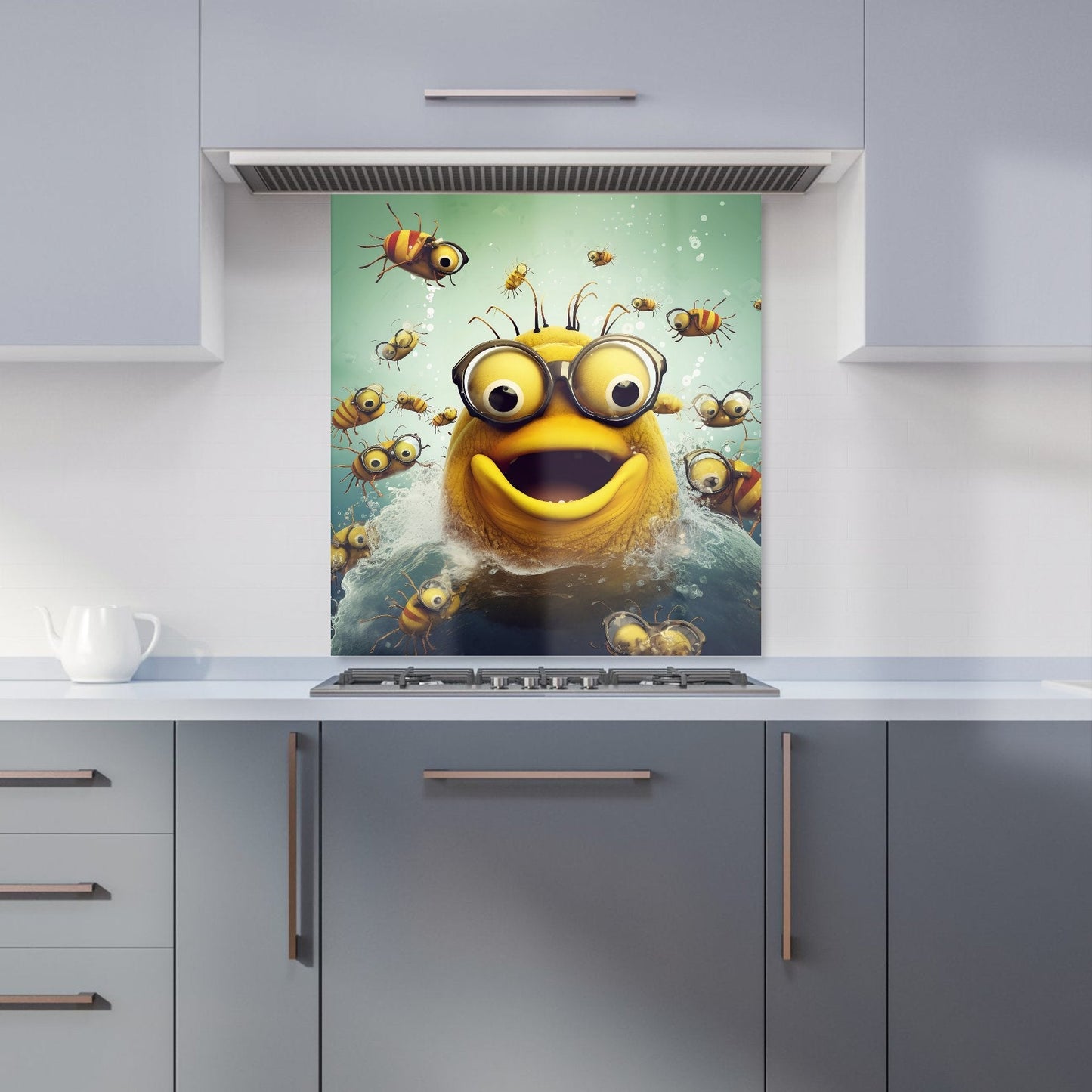 Happy Worm And Bees Splashart Kitchen Splashback