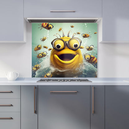 Happy Worm And Bees Splashart Kitchen Splashback