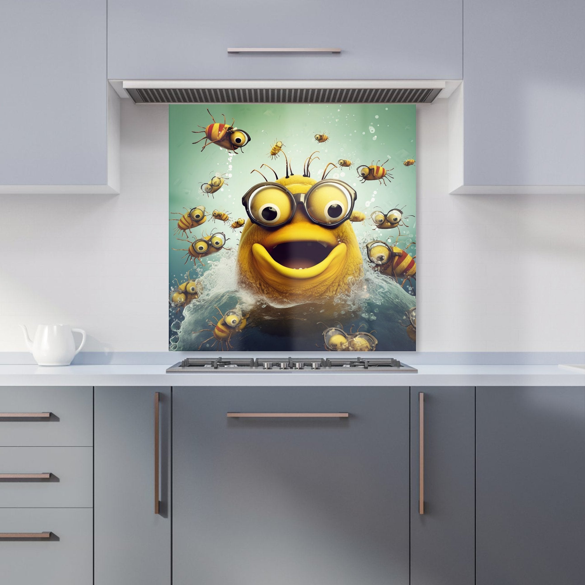 Happy Worm And Bees Splashart Kitchen Splashback