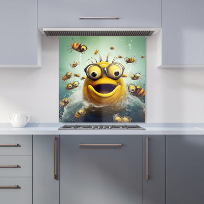 Happy Worm And Bees Splashart Kitchen Splashback