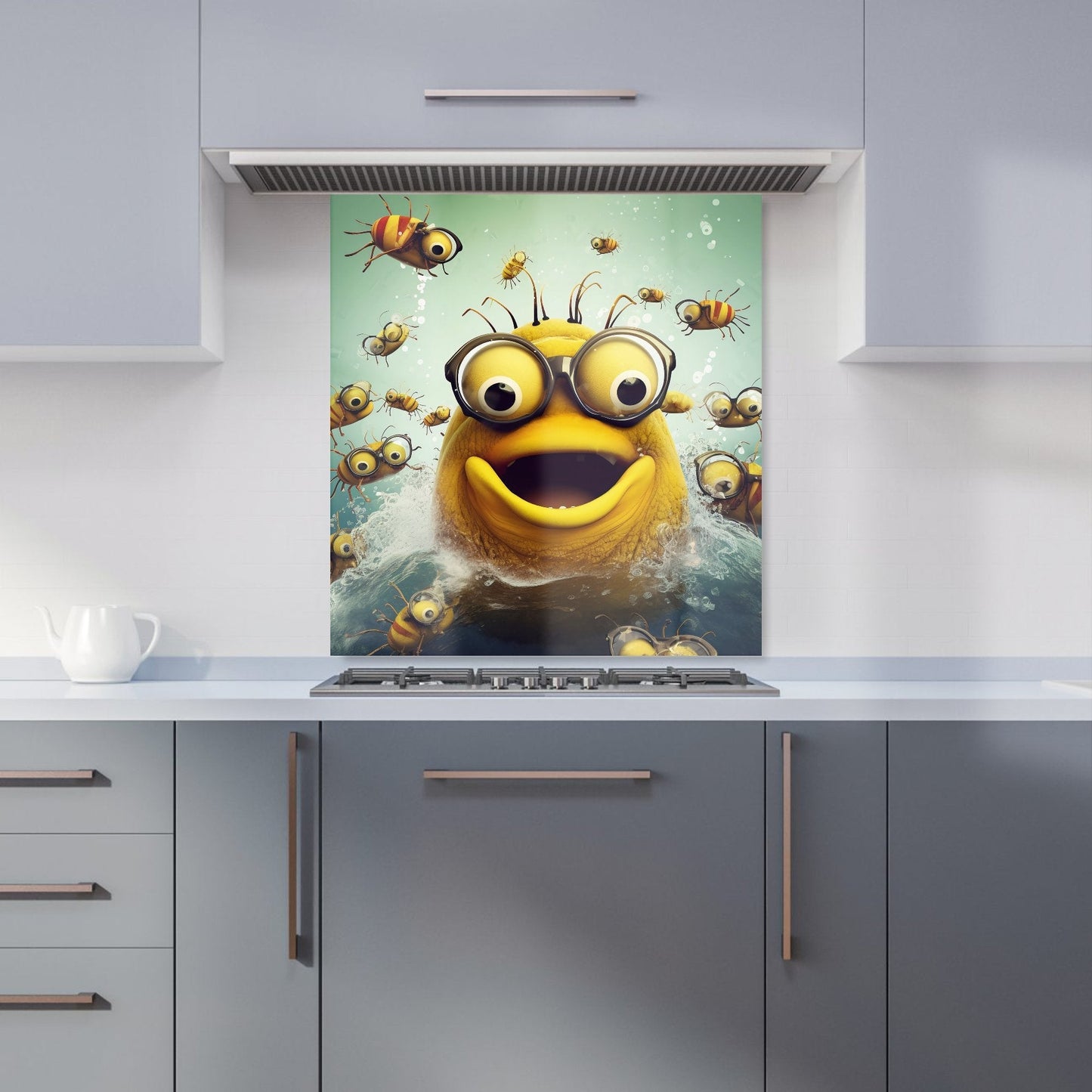 Happy Worm And Bees Splashart Kitchen Splashback