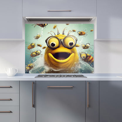 Happy Worm And Bees Splashart Kitchen Splashback