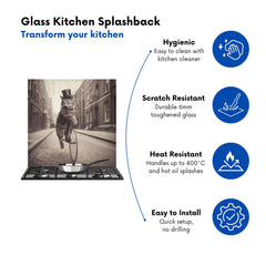 Victorian Cat Riding A Bike Kitchen Splashback