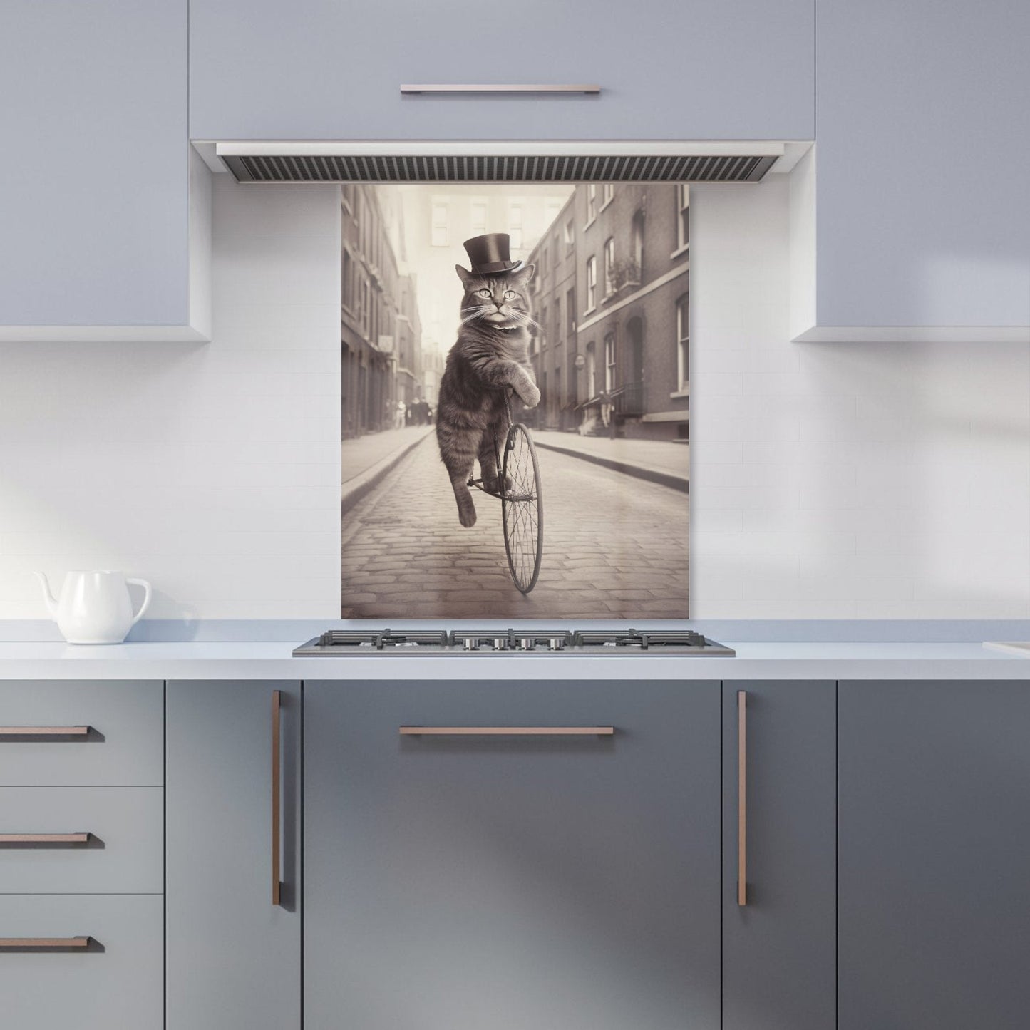 Victorian Cat Riding A Bike Kitchen Splashback