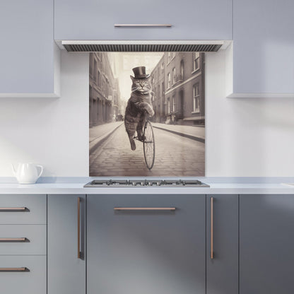 Victorian Cat Riding A Bike Kitchen Splashback