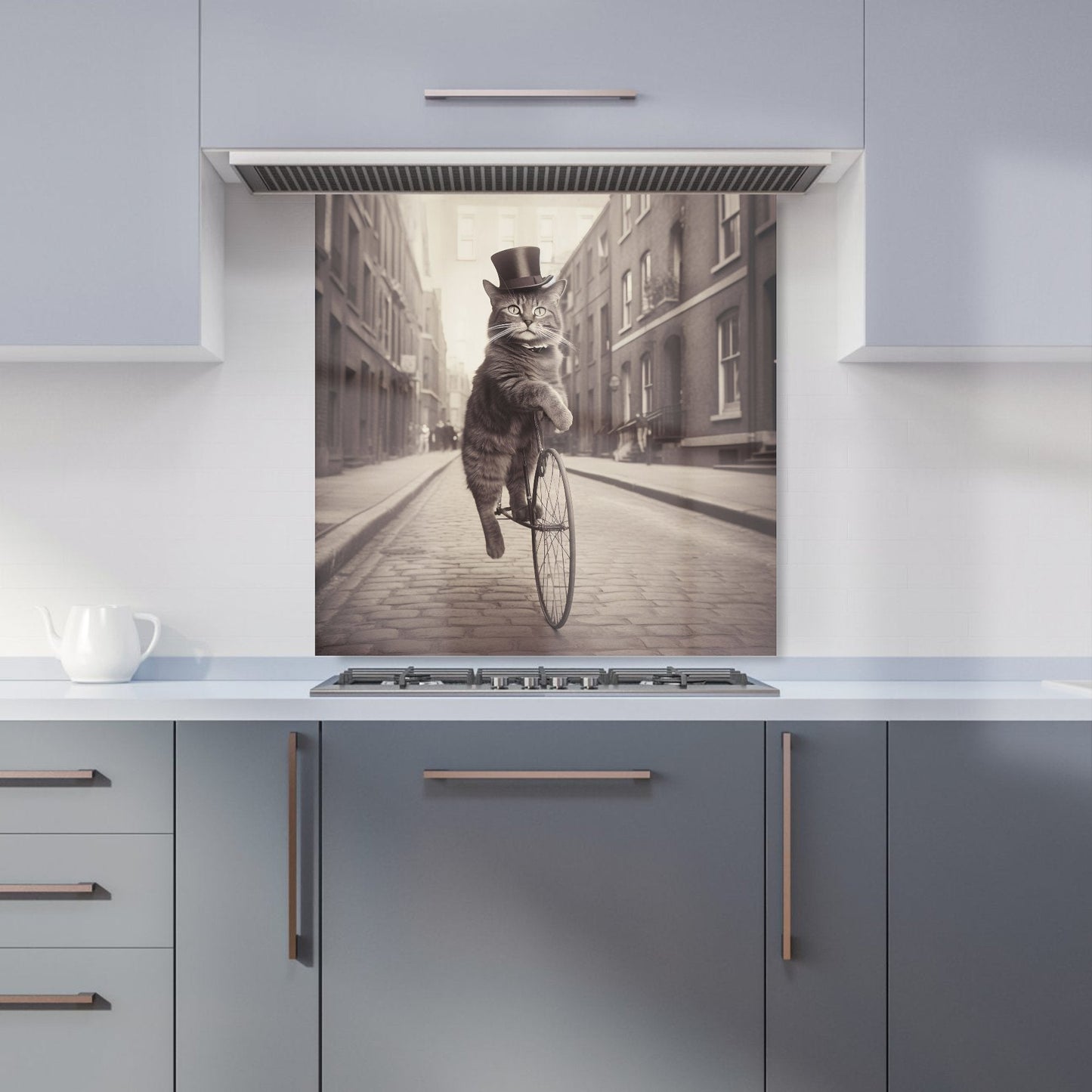 Victorian Cat Riding A Bike Kitchen Splashback