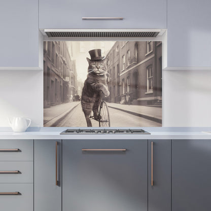 Victorian Cat Riding A Bike Kitchen Splashback