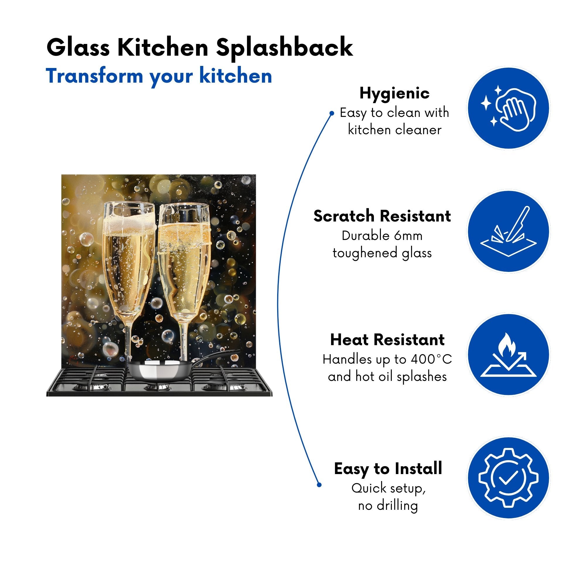 Splashart Bubbly Champagne Flues Kitchen Splashback