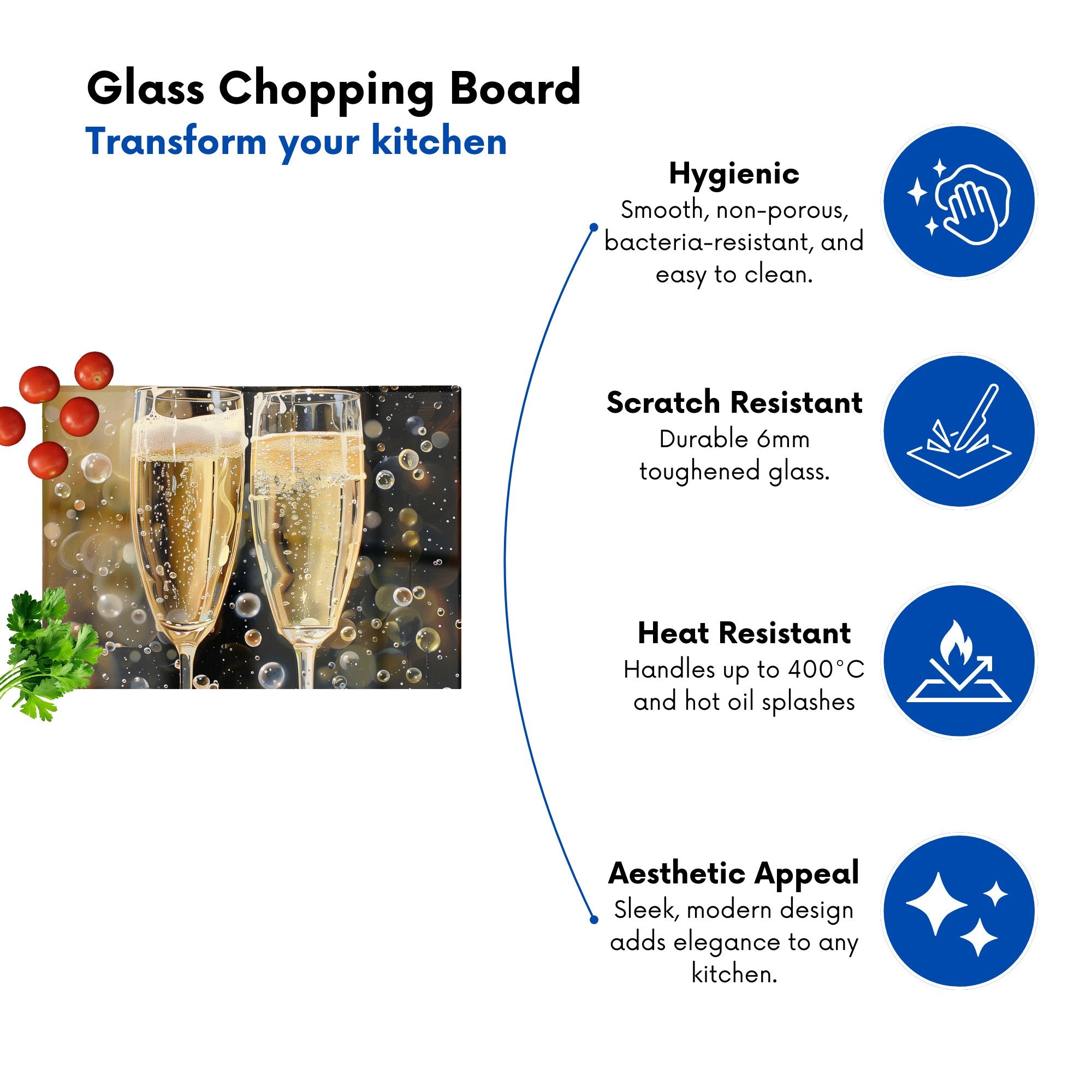 Splashart Bubbly Champagne Flues Chopping Board