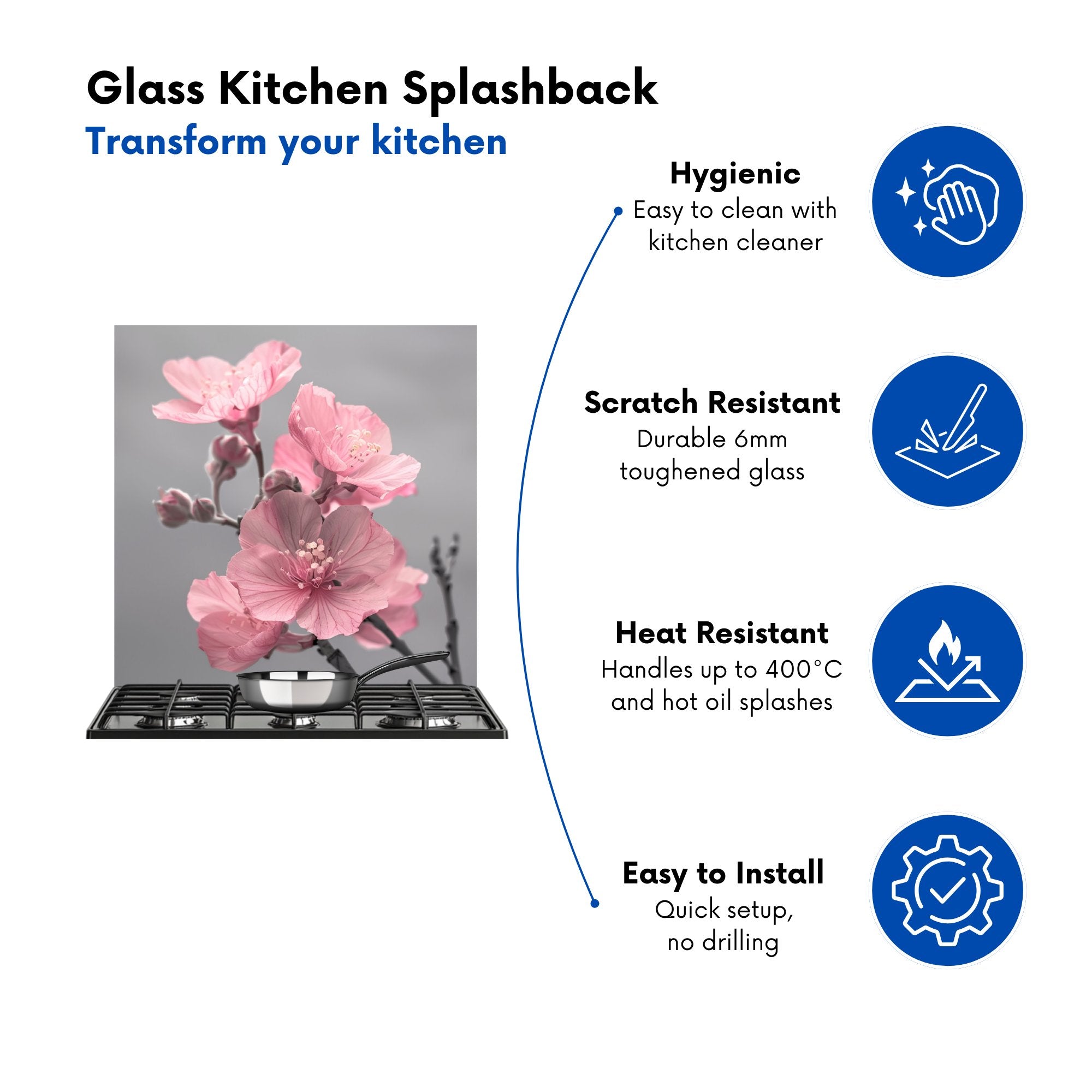 Delicate Pink Flowers Kitchen Splashback