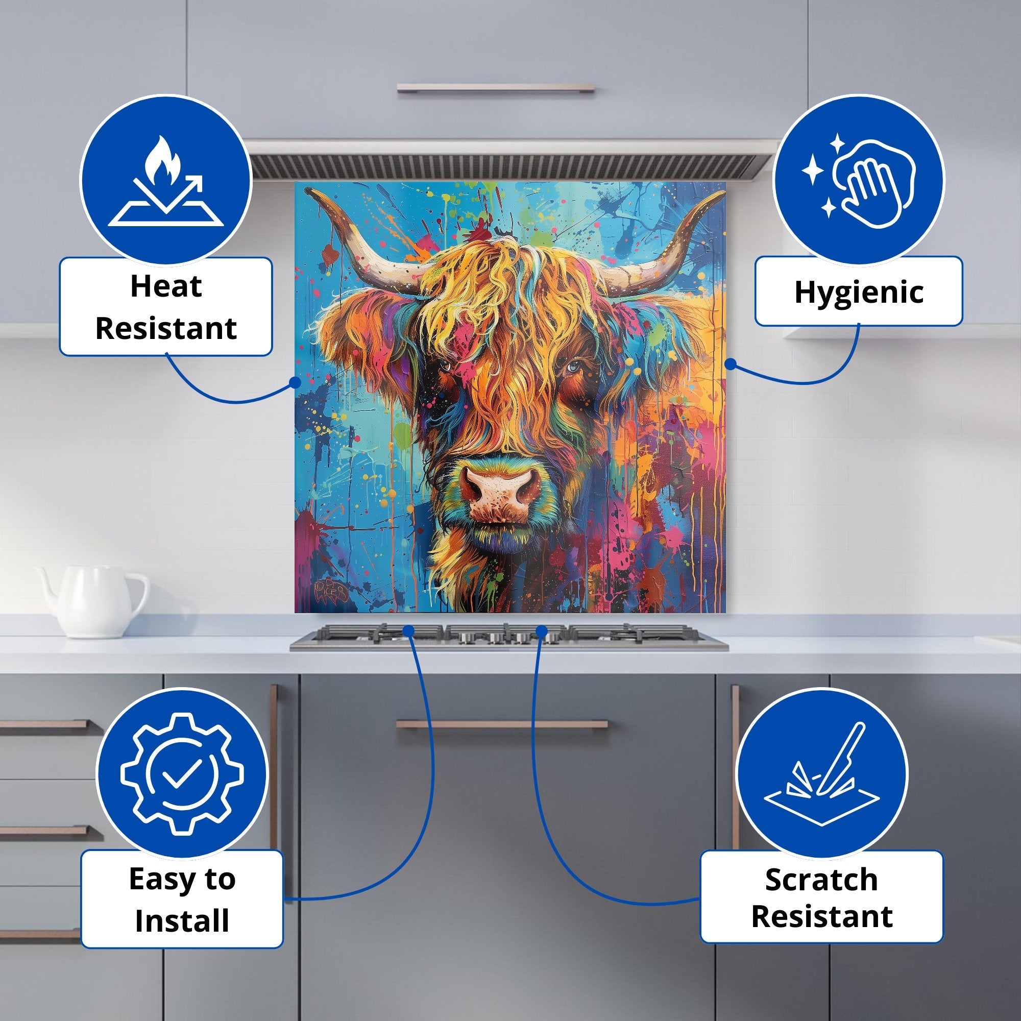 Splashart Highland Cow Kitchen Splashback