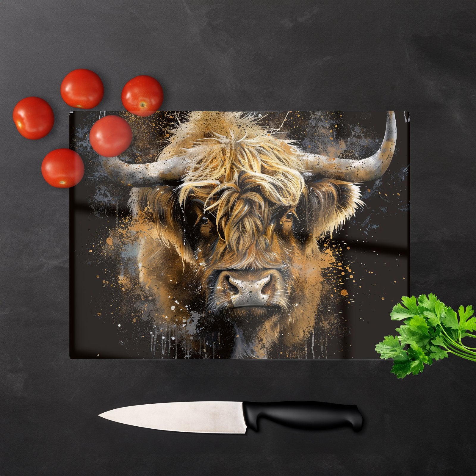 Bronze Splashart Highland Cow Chopping Board