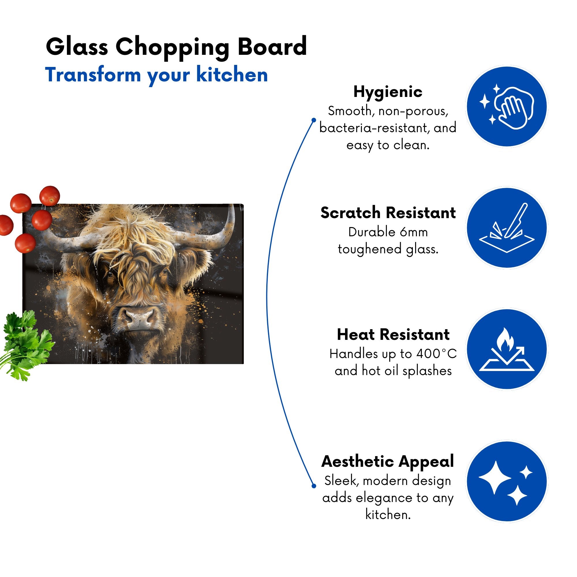 Bronze Splashart Highland Cow Chopping Board