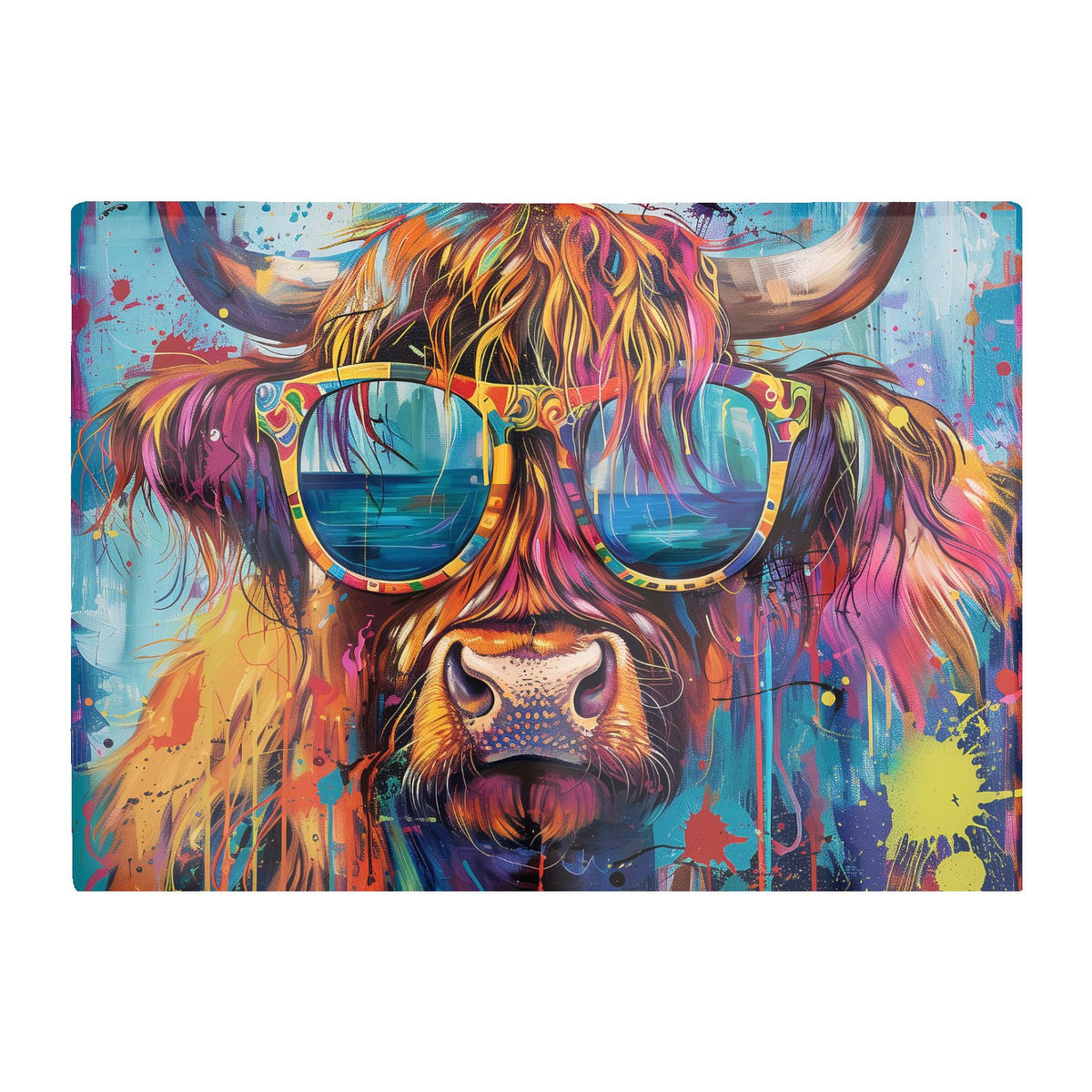 Splashart Highland Cow With Glasses Chopping Board