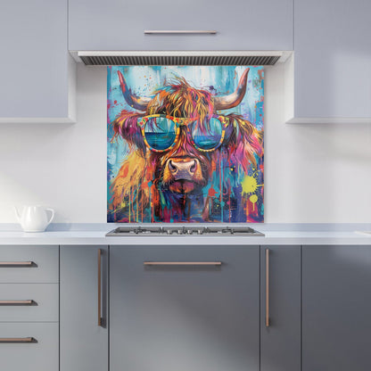 Splashart Highland Cow With Glasses Kitchen Splashback