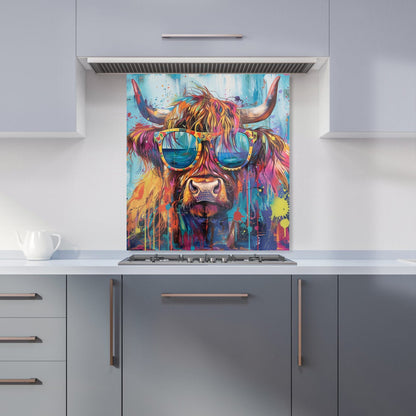 Splashart Highland Cow With Glasses Kitchen Splashback