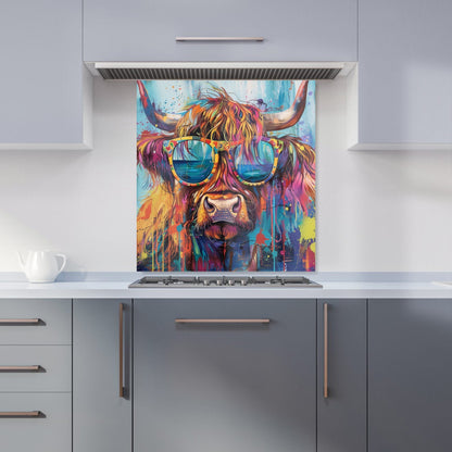 Splashart Highland Cow With Glasses Kitchen Splashback