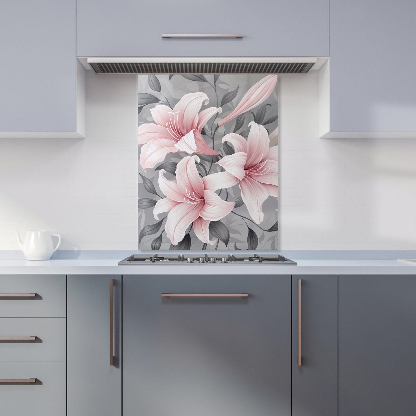 Pink Lilies On Grey Kitchen Splashback